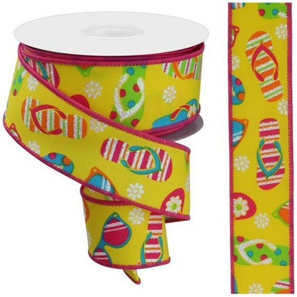 1.5in Flip Flop and Sunglasses Ribbon: Yellow (10 Yard)