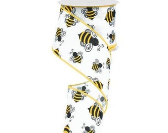 2.5in Bumble Bee Ribbon: White Satin (10 Yards)