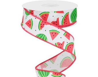 1.5in Watermelon Slices Canvas Ribbon: White (10 Yards)