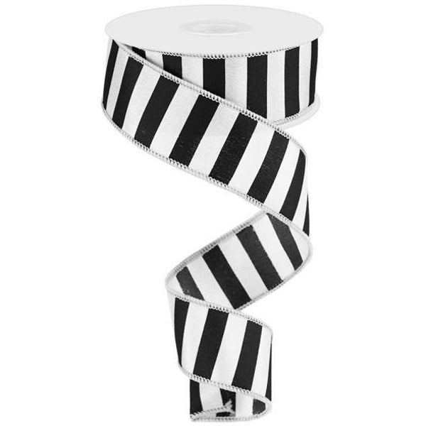 1.5in Medium Horizontal Stripe Ribbon: White & Black (10 Yards)