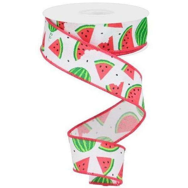 1.5in Watermelon Slices Canvas Ribbon: White (10 Yards)