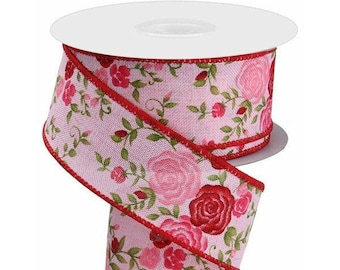 1.5in Mini Roses Ribbon: Light Pink (10 Yards)