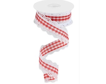 2.5 Scalloped Edge Gingham Ribbon 10 Yard Red /& White