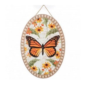 13in Wooden Oval Sign: Monarch Butterfly