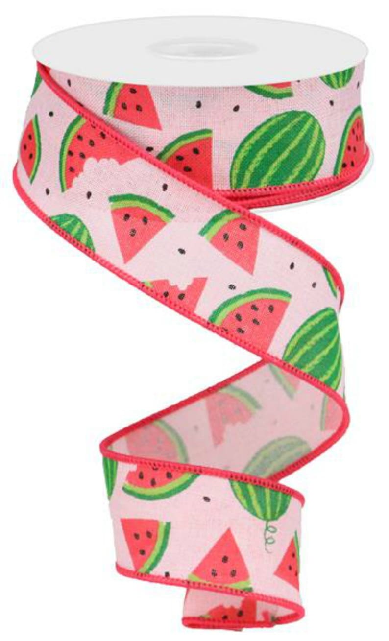 10 Yards 1.5 Watermelon Slices Canvas Ribbon Pale Pink