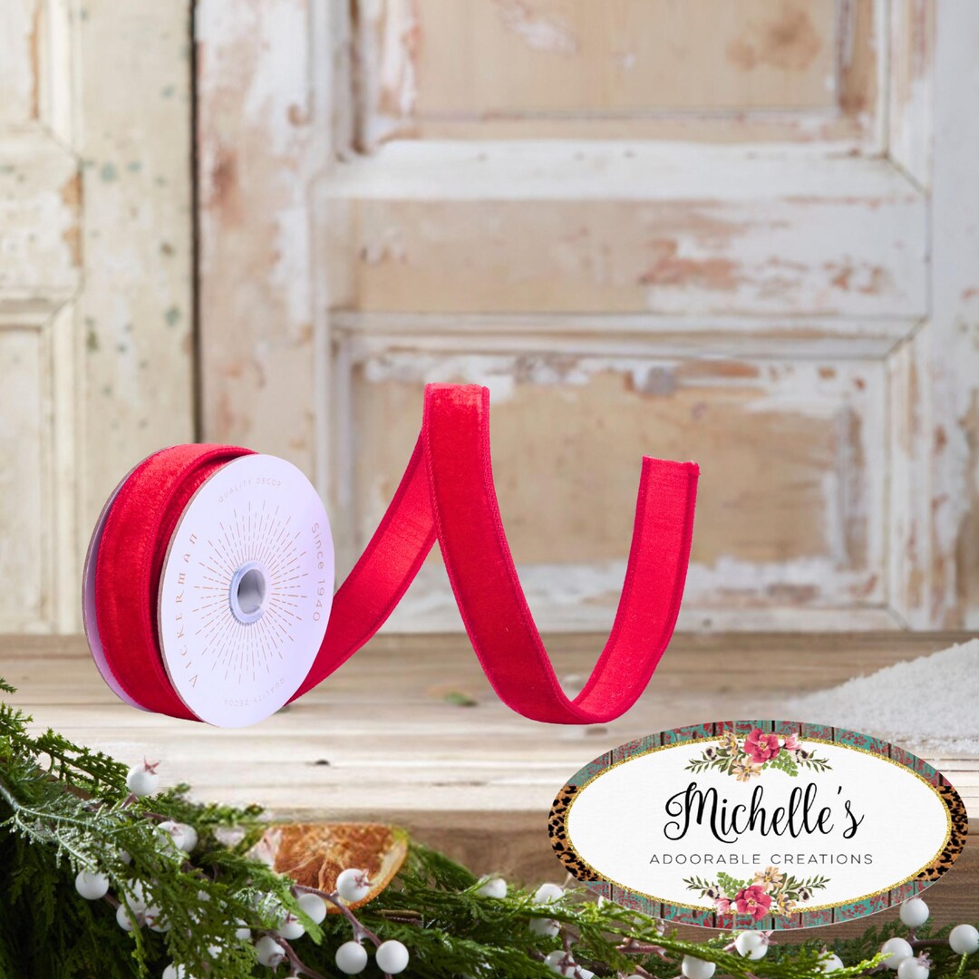 1 Inch Velvet Luster Wired Ribbon: Red (10 Yards) - Etsy