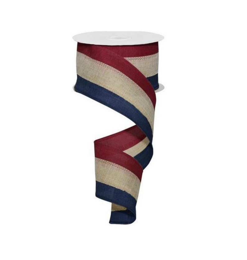 Navy 10 Yards Beige 2.5 Faux Burlap Striped Ribbon: Burgundy