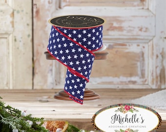 2.5 Stars and Stripes Fused Back Ribbon: Navy Blue (10 Yards)