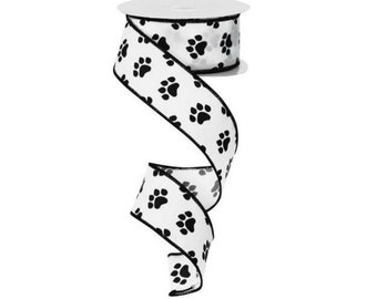 1.5in Satin Paw Print Ribbon: Black & White (10 Yards)