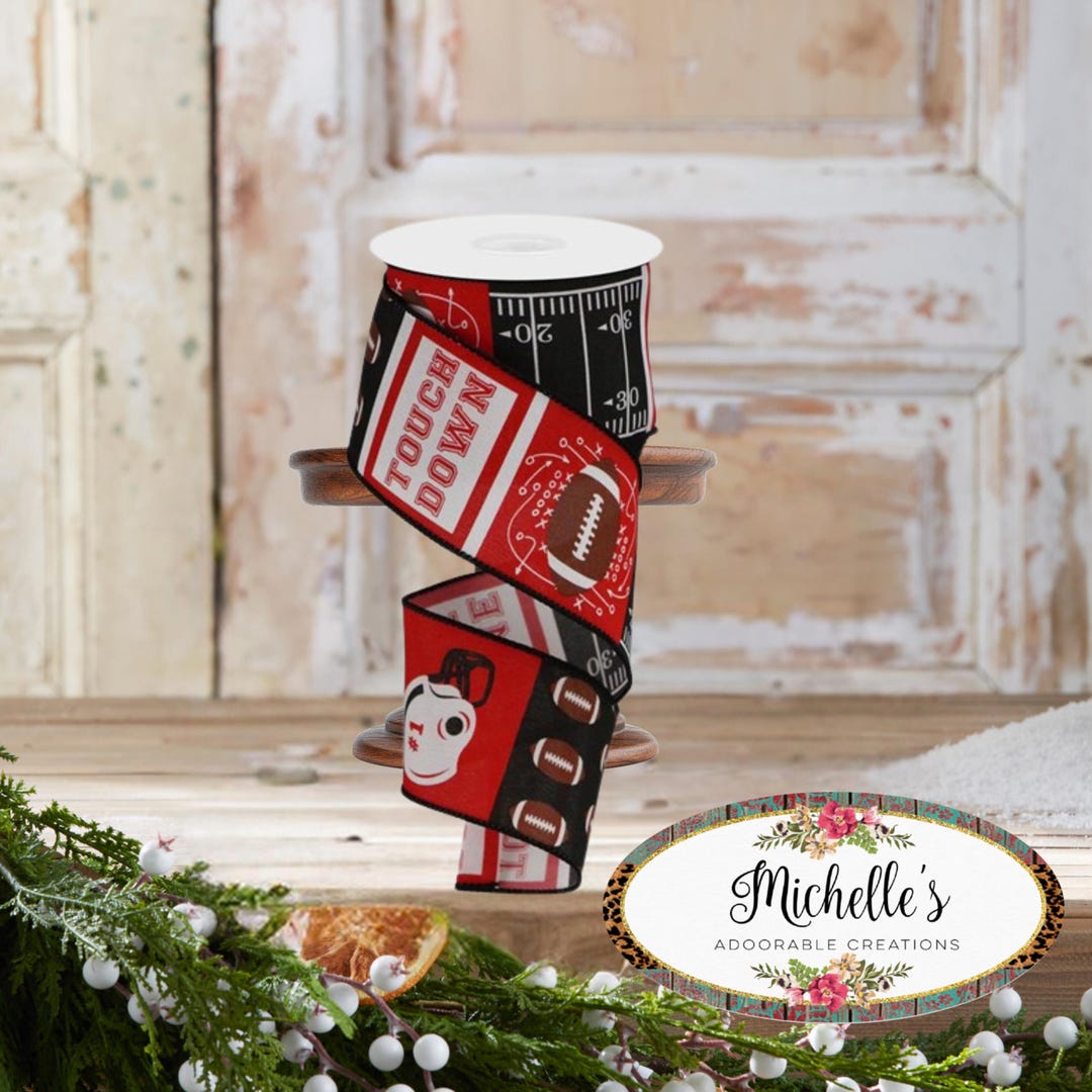 2.5in Football Block Pattern Ribbon: Red/black (10 Yards) - Etsy