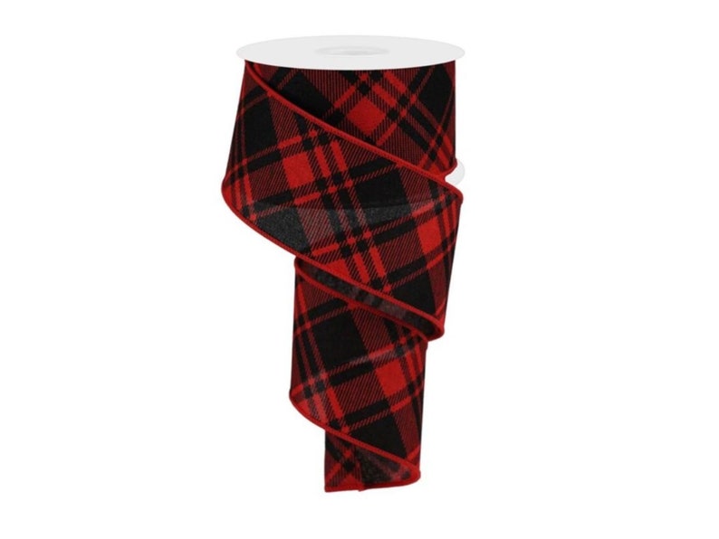 10 Yards 2.5 Diagonal Stripe and Check Ribbon Red