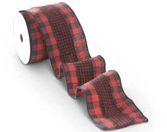 4in Houndstooth Checked Ribbon: Red & Black ( (10 Yards)