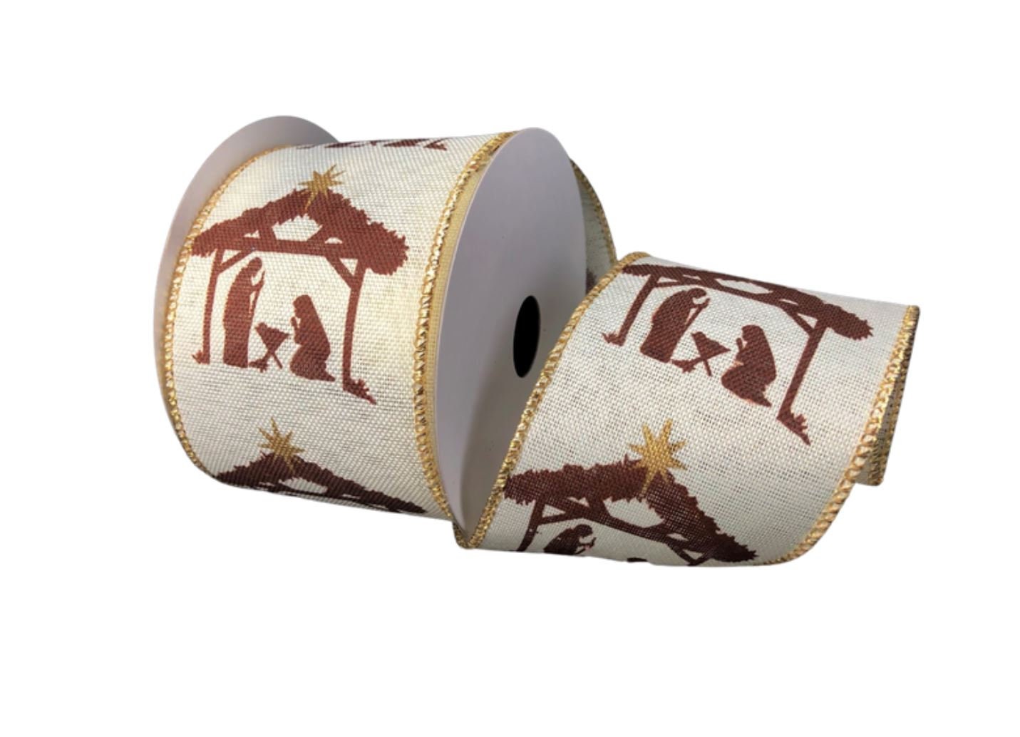 2.5 Nativity Creche Ribbon Ivory & Brown 10 Yards Etsy