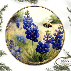 Bluebonnets Hummel rund Schild - Kranz Verbesserung