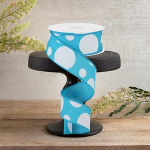 1.5in Giant Three Size Polka Dot Ribbon: Turquoise & White (10 Yards)