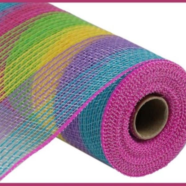 10.25in Faux Jute Small Stripe Mesh: Hot Pink, Lavender, Green, Yellow, Turquoise (10 Yards)