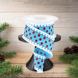 2.5in Glitter Stripes Polka Dot Drfit Edge Ribbon: Turquoise & Red (10 Yards)