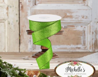 Lime Green Shimmer Glitter Ribbon - 2.5 Inch X 10 Yards Wired Edge For Bows, Wreaths & Holiday Decor