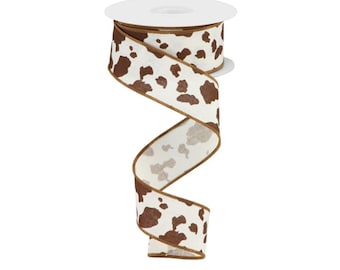 1.5in Cowhide Print Ribbon: Brown & White (10 Yards)