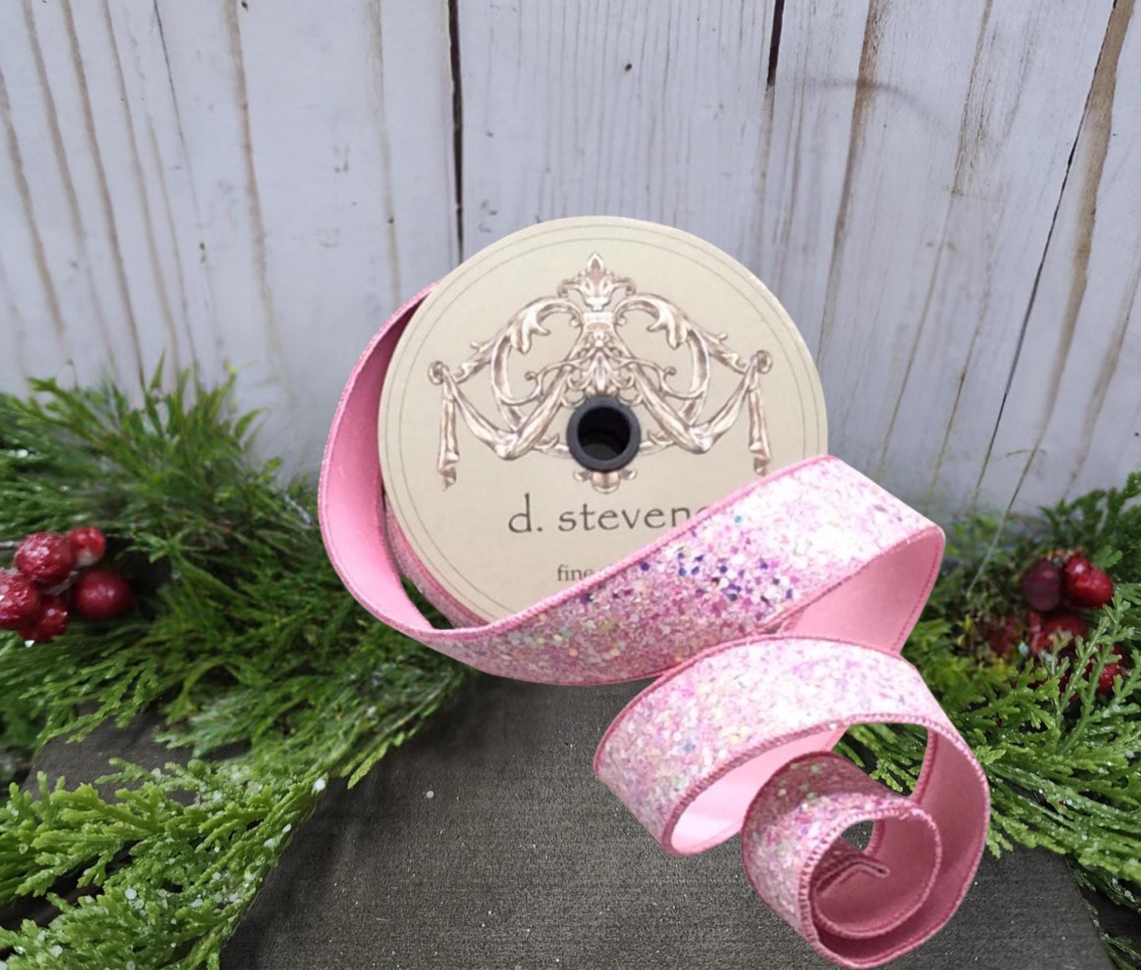 2.5in Sugar Plum Glitter Ribbon: Cotton Candy Pink (10 Yards)