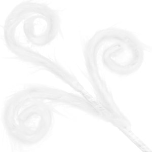 May include: White feather boa with three curled ends. The boa is made of soft, fluffy feathers and is perfect for adding a touch of elegance to any costume or craft project.