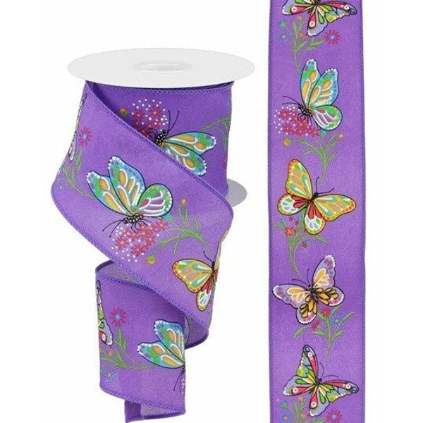 2.5in Butterfly Branch Ribbon: Purple (10 Yards)