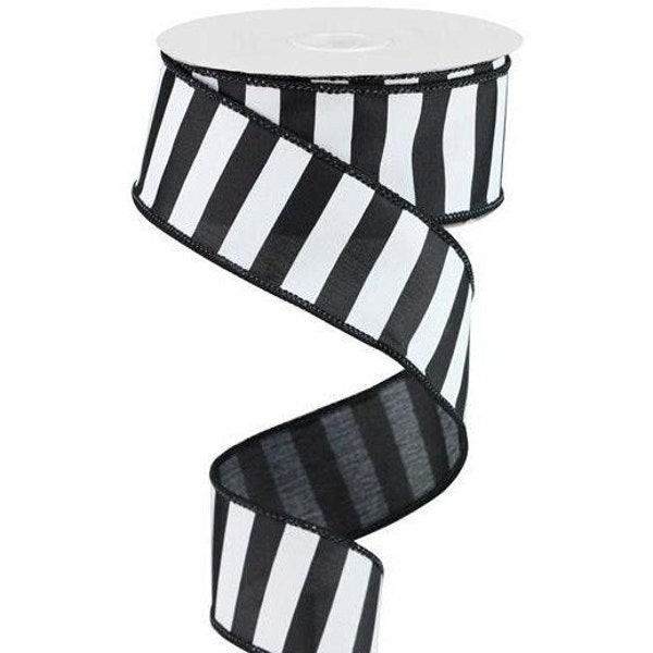 1.5in Medium Horizontal Stripe Ribbon: Black & White (10 Yards)