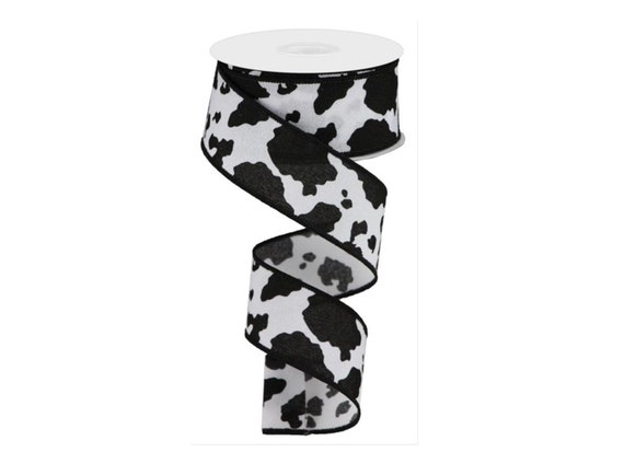  Cow Print On Cotton Wired Edge Ribbon - 10 Yards