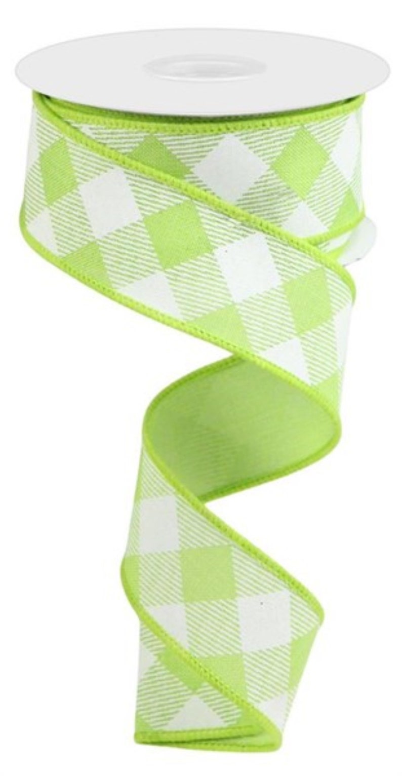 1.5 Diagonal Check on Royal Ribbon: Bright Green & White | Etsy