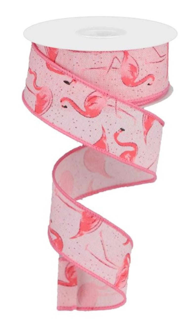 Pink 1.5 Glitter Flamingo Ribbon 10 Yards