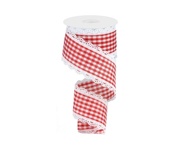 2.5 Scalloped Edge Gingham Ribbon 10 Yard Red /& White