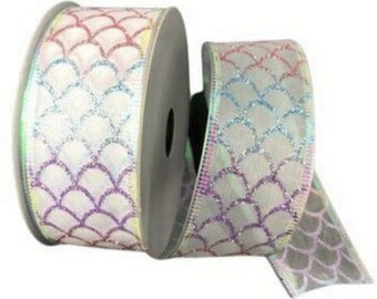 1.5in Glitter Fish Scales Ribbon: Pastel (10 Yards)