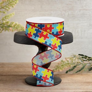 1.5in Puzzle Piece Ribbon on Royal: Autism Awareness (10 Yards)