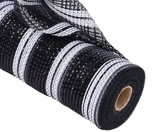10 Zoll breite Folie Dicker Streifen Mesh: Schwarz/Weiß (10 Yards)