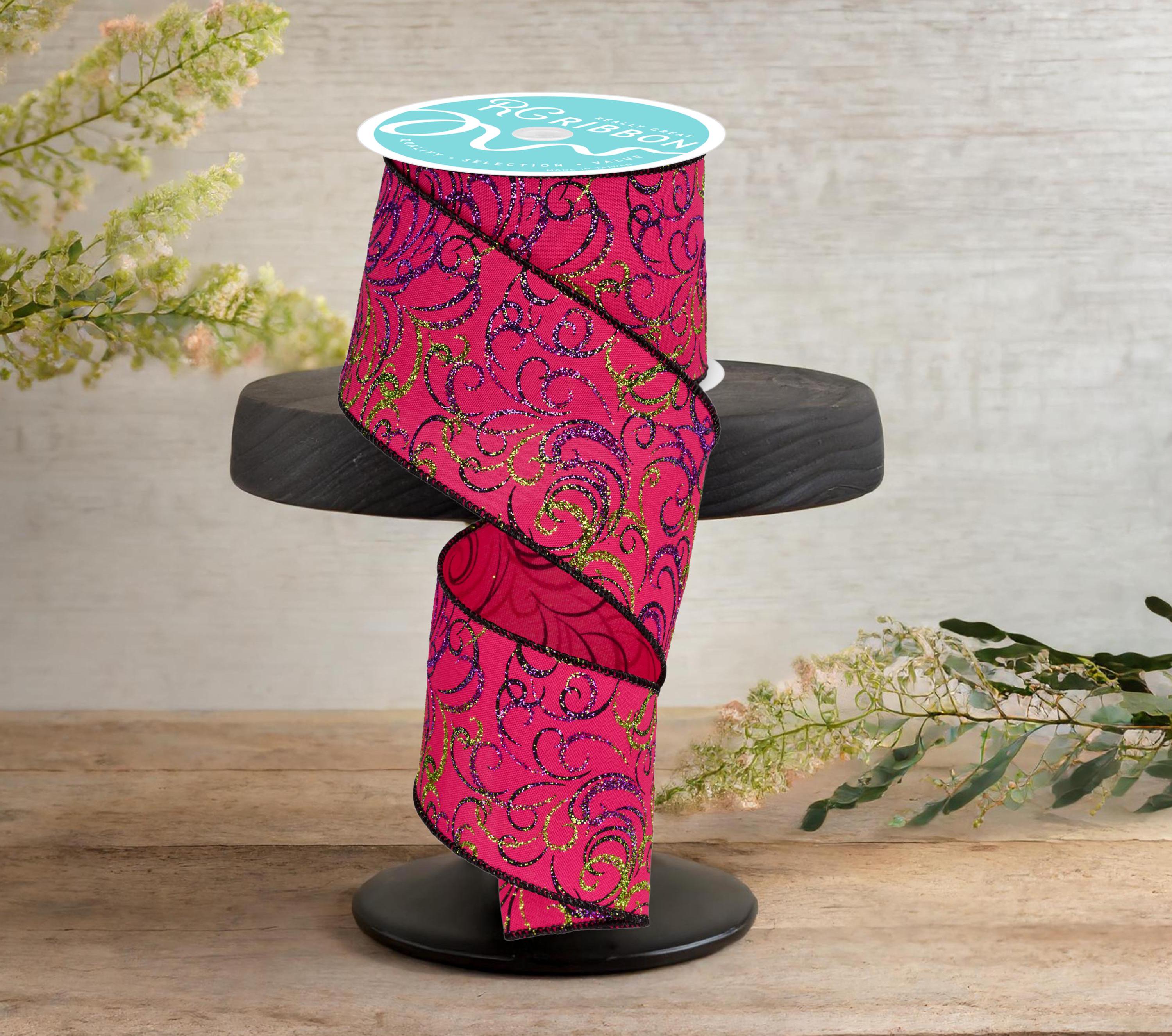 Pink Swirl Ribbons 2.5in Multi Swirls Glitter Ribbon: Hot Pink/lime/black (10 Yard) - Etsy