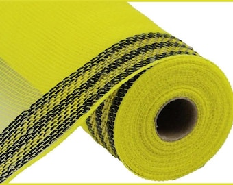 10.5in Border Stripe Metallic Mesh: Yellow/Black (10 Yards)