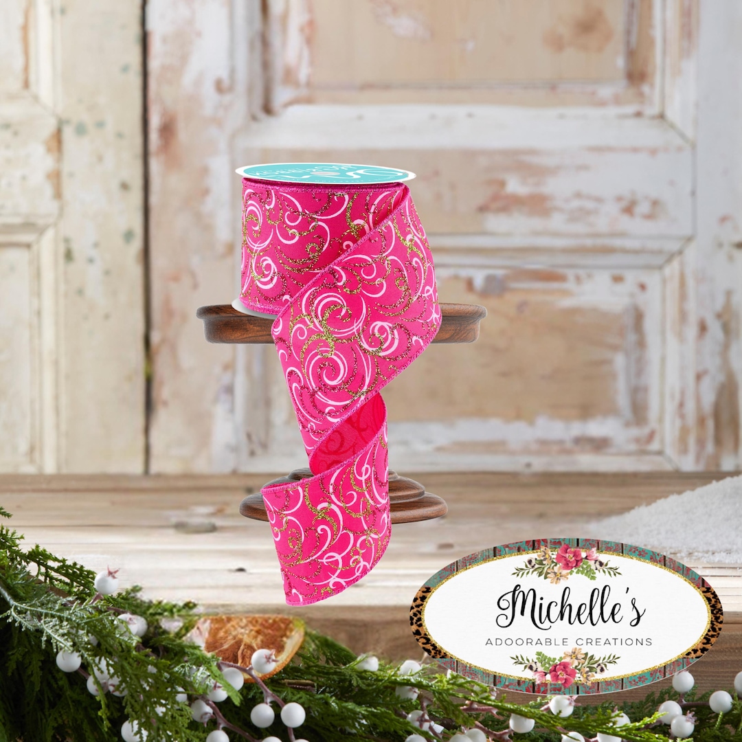 Pink Swirl Ribbons 2.5in Multi Swirls Glitter Ribbon: Hot Pink/lime/white (10 Yard) - Etsy