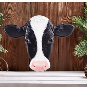 12in Metal Embossed Sign: Black Cow