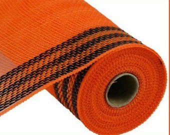10.5in Border Stripe Metallic Mesh: Orange/Black (10 Yards)