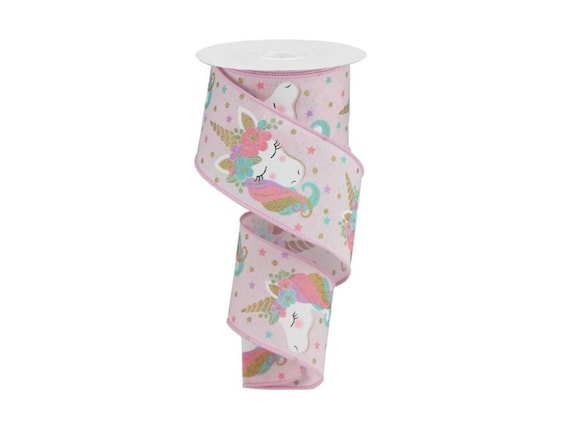 2.5 Pink Unicorn Ribbon 10 Yards Christmas Magical Unicorn Wired Edge Ribbon