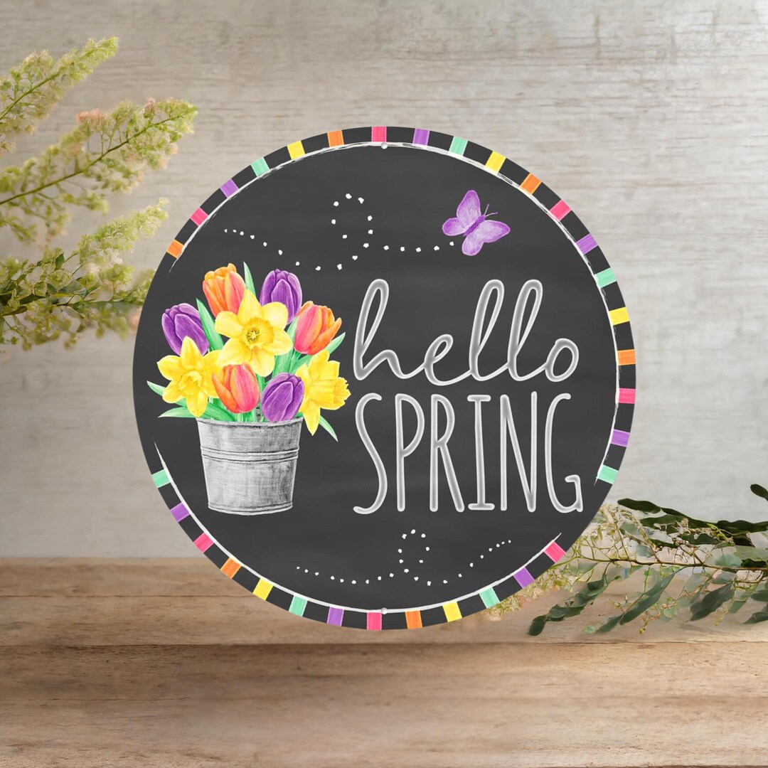 12in Metal Sign: Hello Spring - Etsy