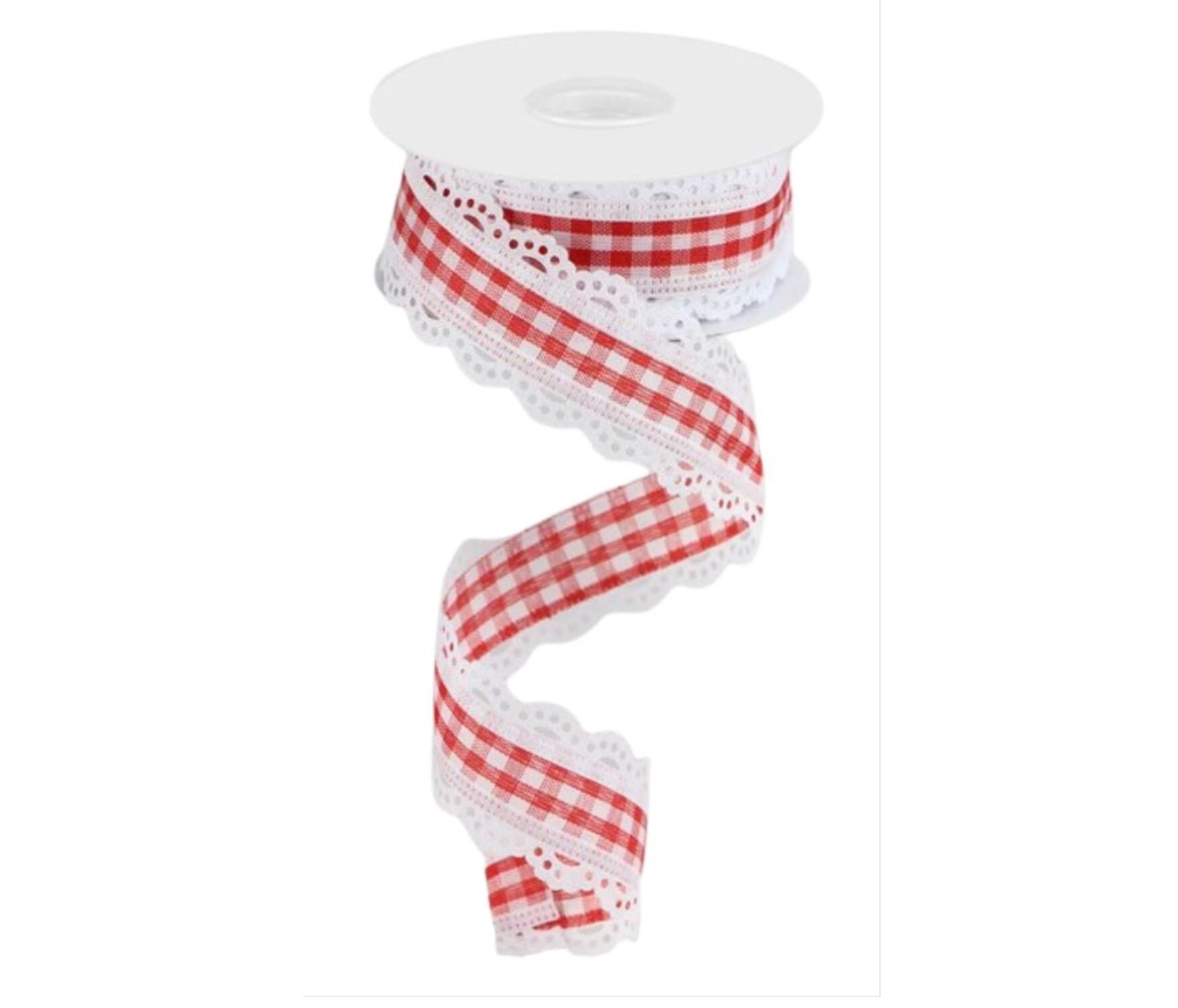 5/8 Primitive Gingham Check Ribbon: Red, Moss, Ivory (10 Yards)  [RG013952F] 