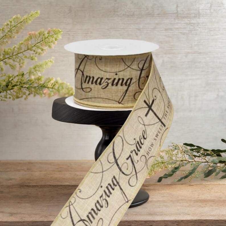 Grace Burlap Ribbon: Black Script, Wired Edge, 10 Yards - Etsy