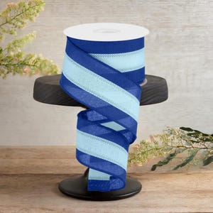 2.5in Tricolor Striped Ribbon: Royal Blue/Pale Blue (10 Yards)