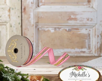 1in Dupion Center Braid Ribbon: Pink (10 Yards)