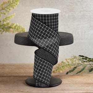 2.5in Raised Stitched Squares Ribbon: Black (10 Yards)