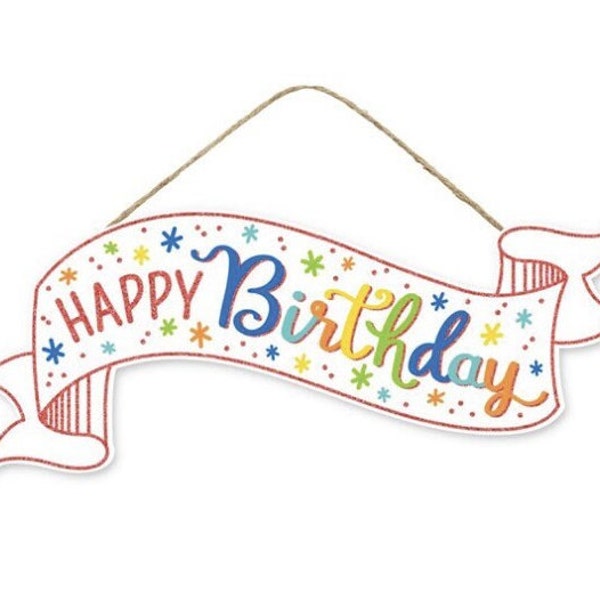 15in Wooden Banner Sign: Glitter Birthday