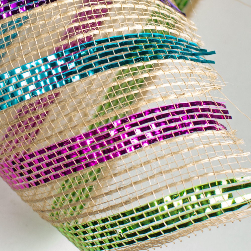 10 Poly Jute Deco Mesh Metallic Pastel Stripes Etsy