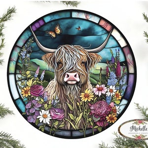 Faux Stained Glass Highland Cow Sign - Wreath Enhancement