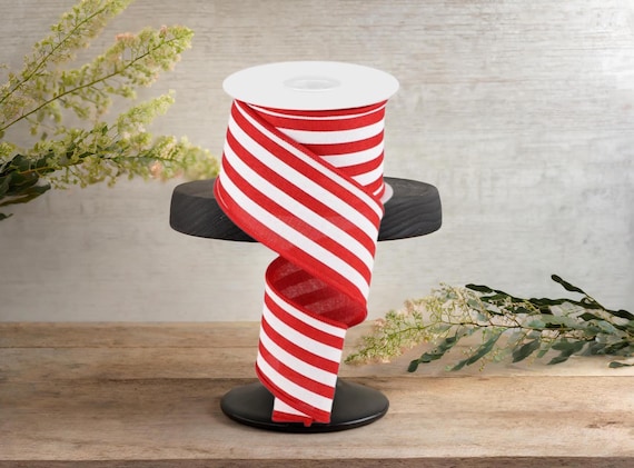 Peppermint Stripe Wired Edge Ribbon - 2.5 Inch Wide, 10 Yards For Christmas Crafts & Gift Wrapping